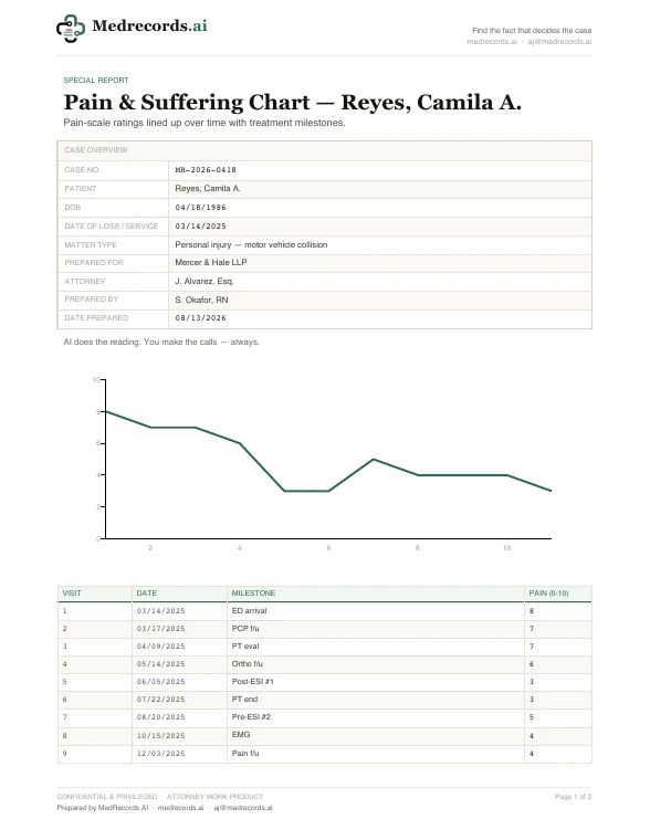 Pain & Suffering Chart Sample