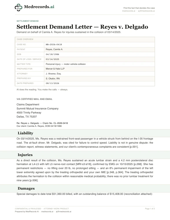 Settlement Demand Letter Sample