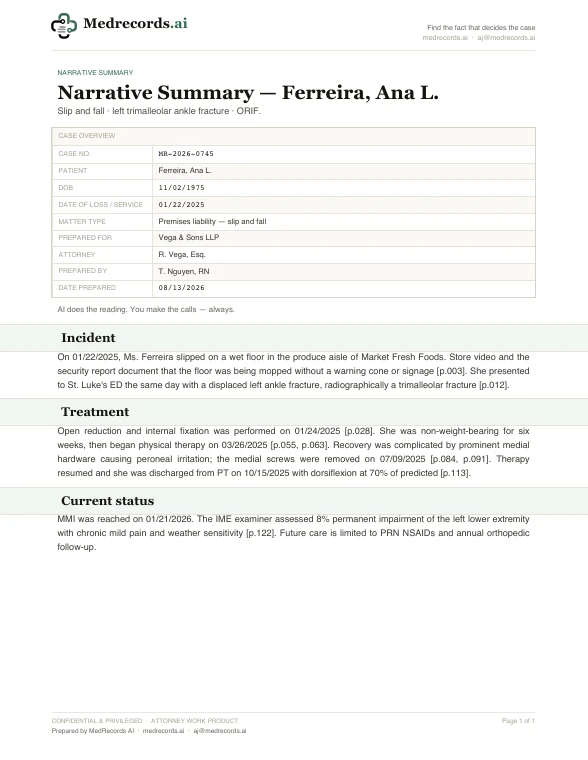 Slip and Fall Narrative Summary Sample