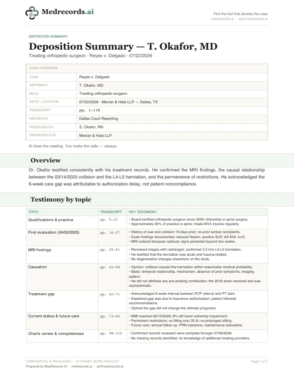 Deposition Summary Sample