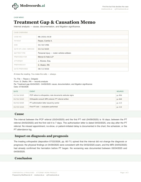Treatment Gap & Causation Memo Sample